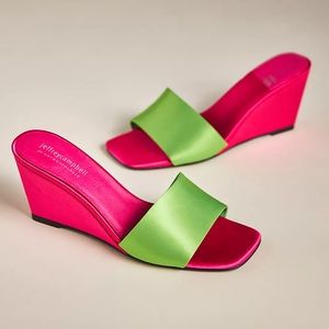 BRAND NEW Jeffrey Campbell Wedge Heels in Magenta & Lime Satin